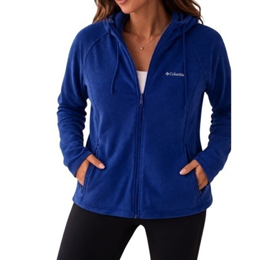Columbia Women's Blue Full Zip  Soft Mid Layer Fleece Hoodie Plus Size 1X
